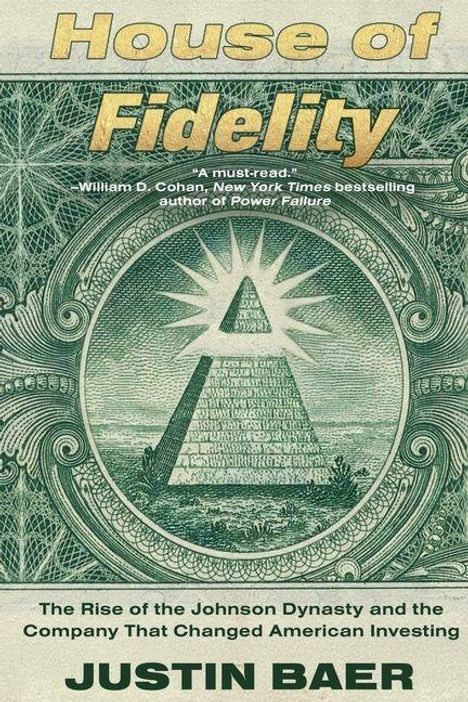 „House of Fidelity“ steht oben. Unten: „Justin Baer“. In der Mitte ein stilisiertes Auge und eine Pyramide.