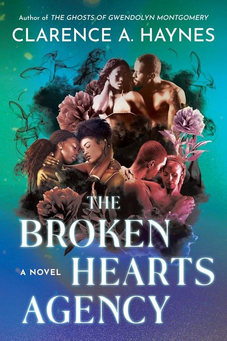 Oben steht "Clarence A. Haynes", unten "The Broken Hearts Agency". Drei sich umarmende Paare, umgeben von Blumen.