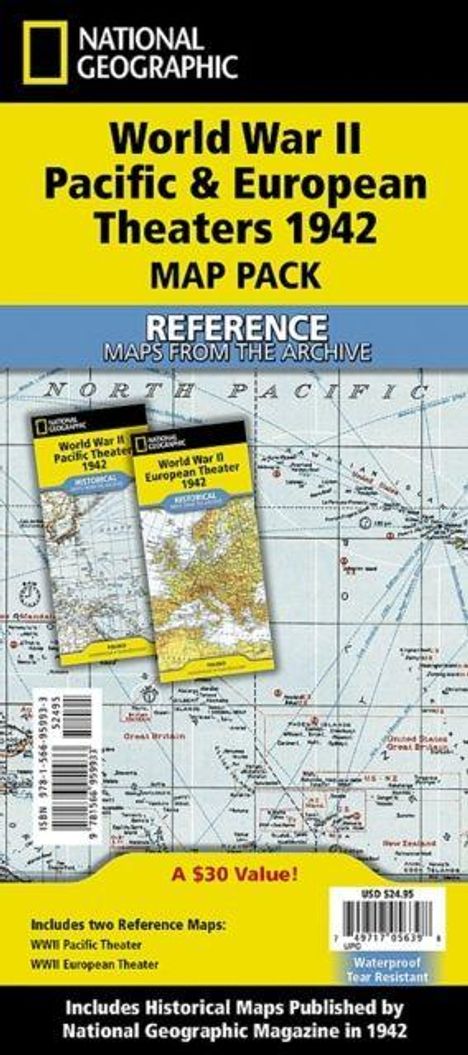 "World War II Pacific & European Theaters 1942 MAP PACK. Reference Maps from the Archive" steht über einer Karte.