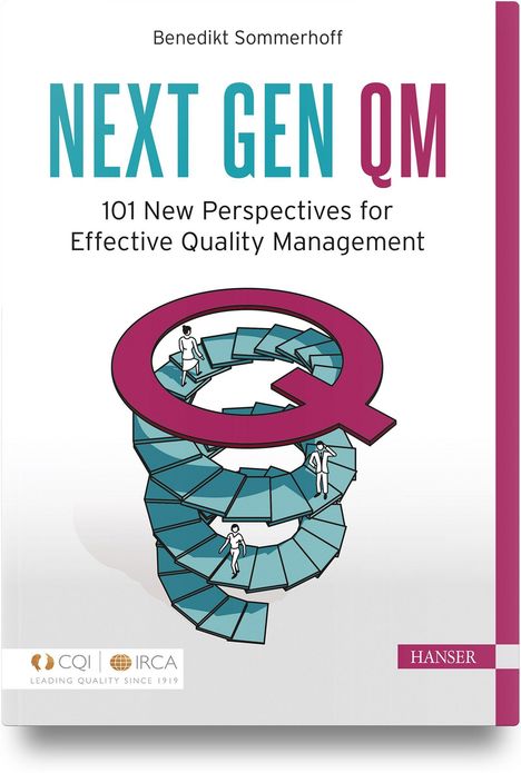 "NEXT GEN QM: 101 New Perspectives for Effective Quality Management." Illustration einer Wendeltreppe in "Q"-Form.