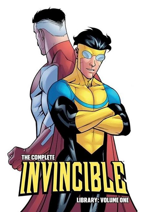 "The Complete Invincible Library: Volume One". Zwei Superhelden, einer mit Sonnenbrille, beide in bunten Kostümen.