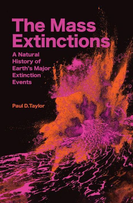 „The Mass Extinctions“ – Text in Pink und Orange mit dynamischem Farbmuster darunter.