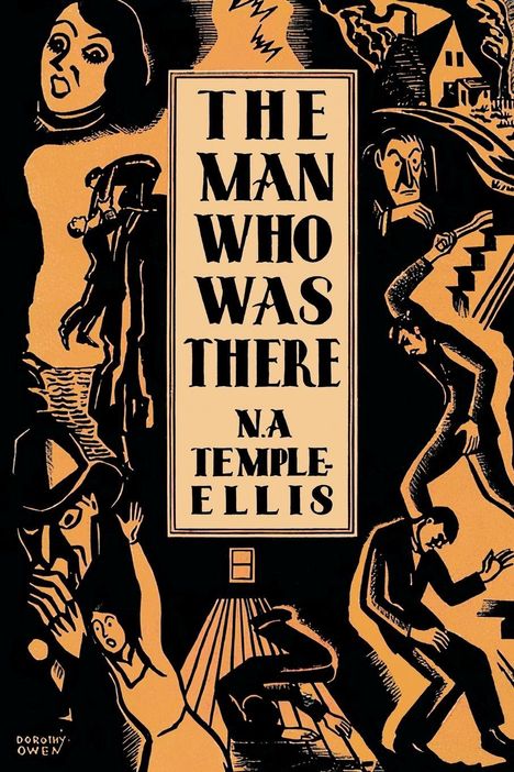 „THE MAN WHO WAS THERE“ von N.A. Temple-Ellis. Eine dramatische Illustration mit Personen in dynamischen Posen.