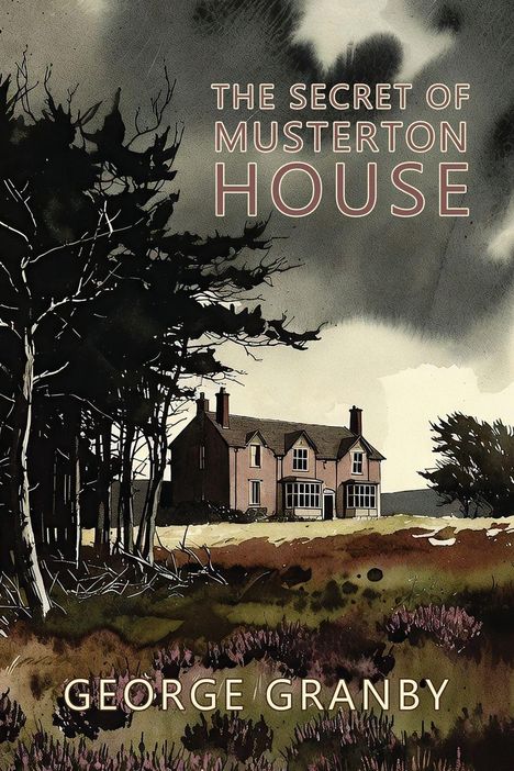 „The Secret of Musterton House“ und „George Granby“. Illustration: ein Haus vor dunklem Himmel und Bäumen.