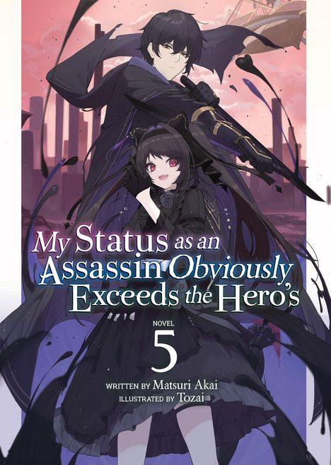 „My Status as an Assassin Obviously Exceeds the Hero's, Novel 5“, zwei Anime-Figuren in dunkler Kleidung mit Schwertern.