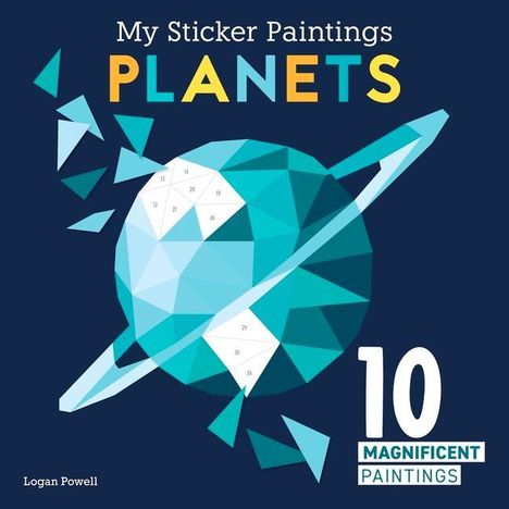 "My Sticker Paintings: PLANETS" und "10 Magnificent Paintings" stehen über einer geometrischen Planetenillustration.