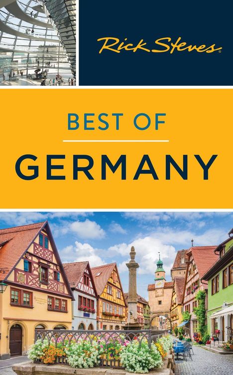 „BEST OF GERMANY“ in blauer Schrift. Darunter Fachwerkhäuser mit bunten Fassaden und einer gepflasterten Straße.