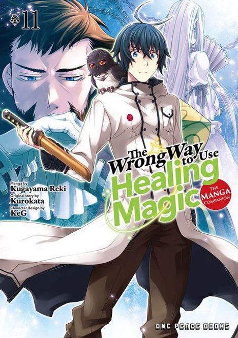 „The Wrong Way to Use Healing Magic“, Band 11, zeigt einen jungen Mann mit einem Zauberstab und einem Tier auf der Schulter.