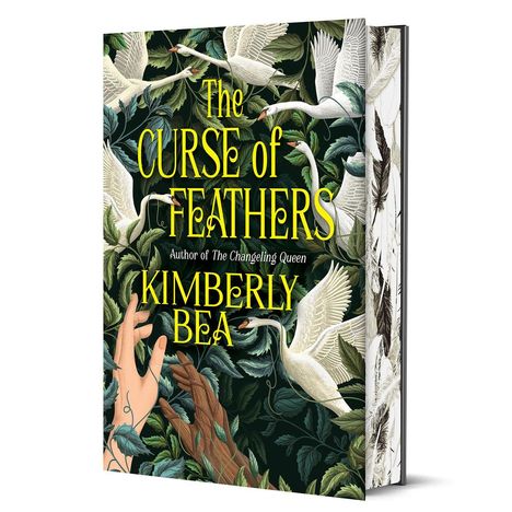 "The Curse of Feathers" von Kimberly Bea. Hand und weiße Vögel fliegen in dichtem grünen Laub.