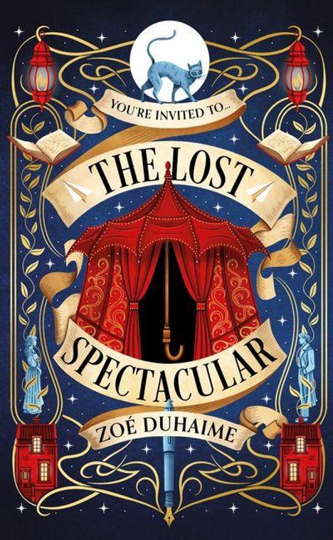 "You're invited to The Lost Spectacular Zoé Duhaime" steht auf einem festlichen Zirkuszelt, umgeben von dekorativen Elementen.