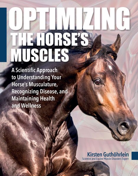 Text: "Optimizing the Horse's Muscles. A Scientific Approach to Understanding Your Horse's Musculature...". Pferd im Galopp.
