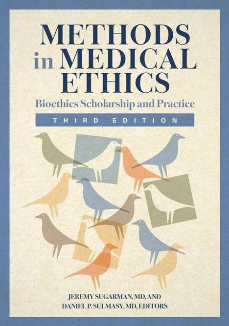 METHODS IN MEDICAL ETHICS. Verschiedene bunte Vogel-Silhouetten auf beigem Hintergrund.