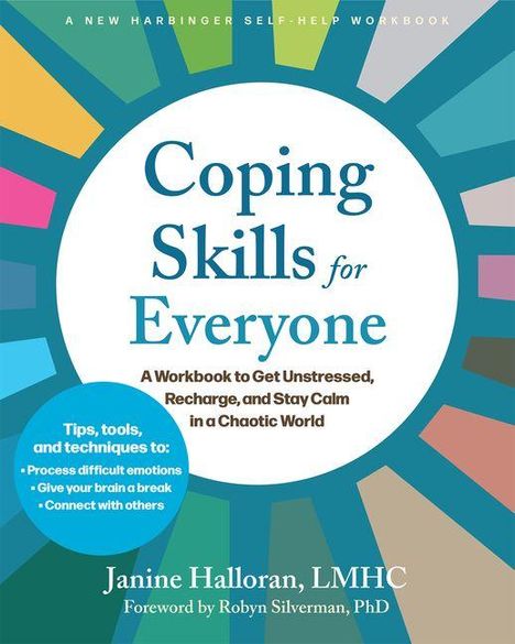 „Coping Skills for Everyone“, farbenfrohes Cover mit einem Kreis aus bunten Segmenten, enthält Tipps zum Stressabbau.