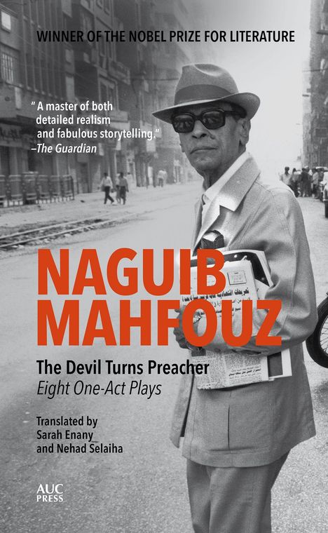 „Winner of the Nobel Prize for Literature“ steht oben. Ein Mann in Anzug und Hut hält eine Zeitung in einer städtischen Szenerie.