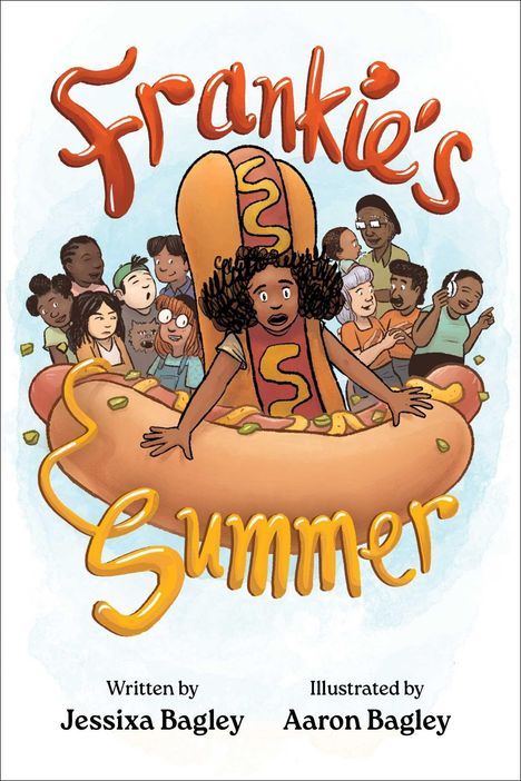 "Frankie's Summer", ein Kind sitzt in einem riesigen Hotdog, umgeben von lachenden Menschen.