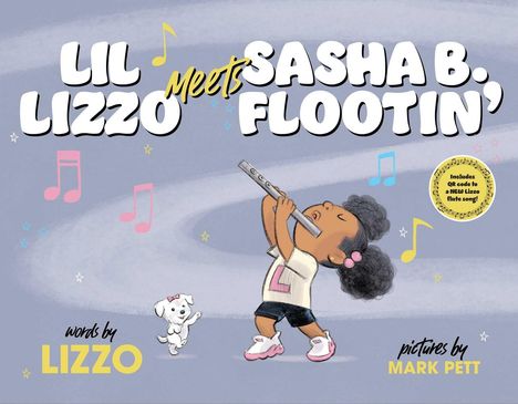 "Lil Lizzo meets Sasha B. Floatin'. Ein Kind spielt Flöte, ein kleiner weißer Hund hüpft daneben fröhlich herum."