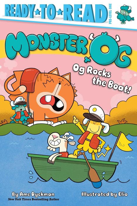 "MONSTER OG: Og Rocks the Boat!" Ein fröhliches Cartoon-Monster und Tiere in einem Boot auf einem See.