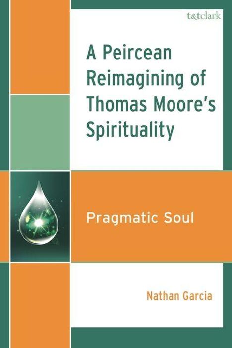 Text: "A Peircean Reimagining of Thomas Moore’s Spirituality", "Pragmatic Soul", "Nathan Garcia". Cover mit geometrischen Formen.