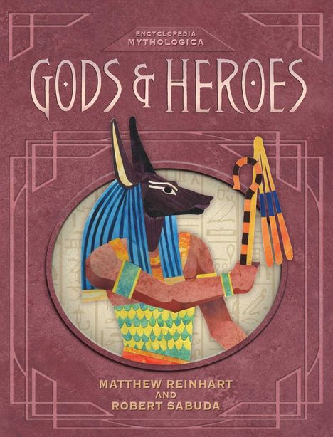 "Gods & Heroes" in großer Schrift. Darunter der Name der Autoren. Illustration eines ägyptischen Gottes im Profil.
