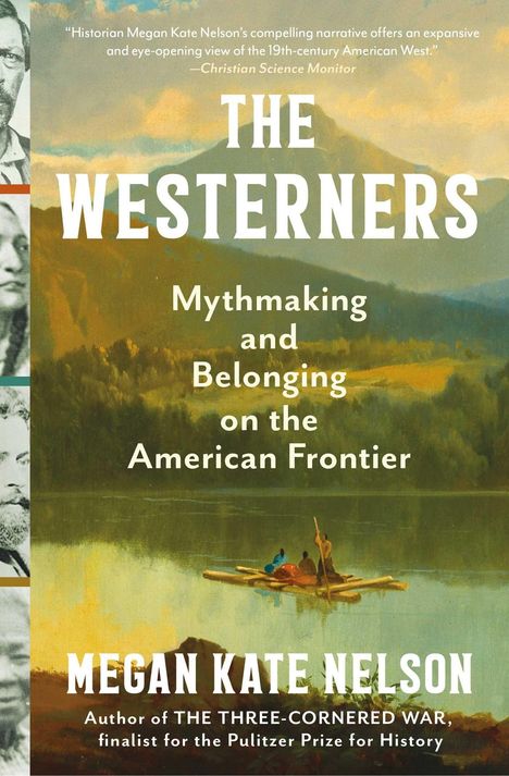 "The Westerners: Mythmaking and Belonging on the American Frontier" steht über einer Illustration von Menschen auf einem Floß.
