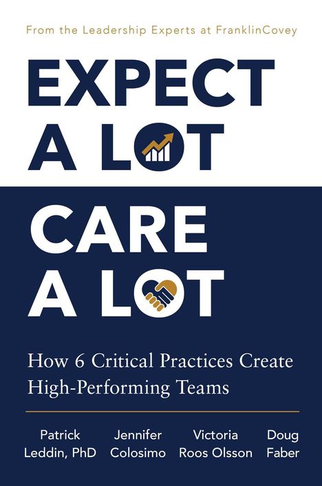EXPECT A LOT, CARE A LOT. Wie 6 entscheidende Praktiken leistungsstarke Teams schaffen. Oben ein Kreis mit Graph.