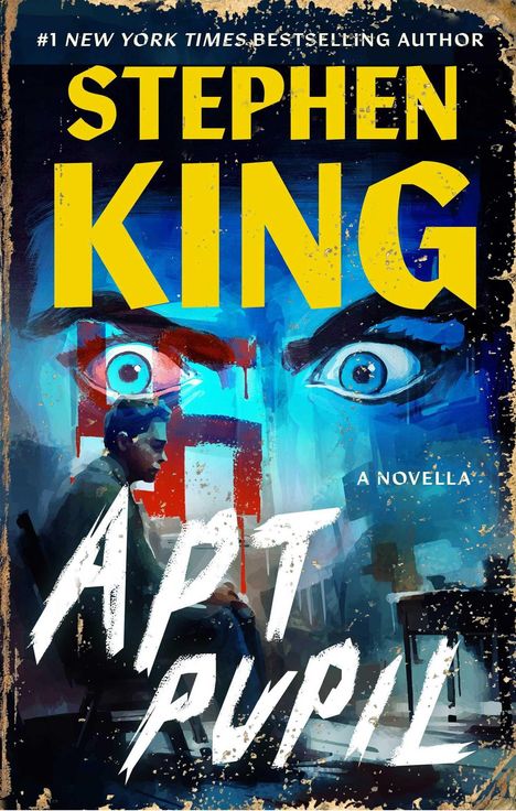 Titel: "Apt Pupil" von Stephen King. Illustration: Gesicht mit blauen Augen; silhouette eines sitzenden Mannes im Vordergrund.