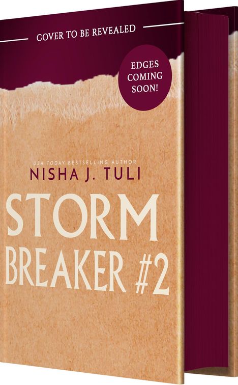 "Cover to be revealed", "Edges coming soon", "Nisha J. Tuli", "Storm Breaker #2". Braun-rotes abstraktes Design.