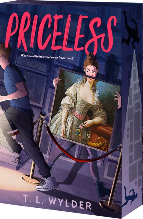 "PRICELESS" und "What's a little heist between frenemies?" stehen oben, darunter eine Frau mit einem Gemälde in Museum.