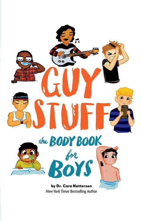"Guy Stuff: The Body Book for Boys" von Dr. Cara Natterson. Illustration von Jungen, die diverse Aktivitäten ausführen.