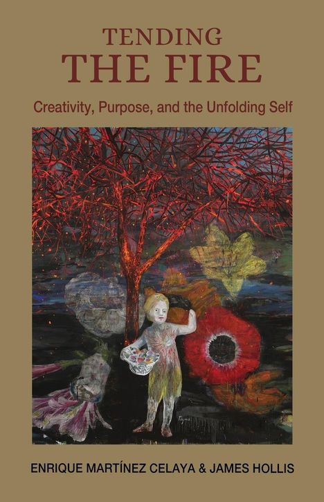 "TENDING THE FIRE. Creativity, Purpose, and the Unfolding Self." Künstlerische Darstellung mit Baum und Figuren.