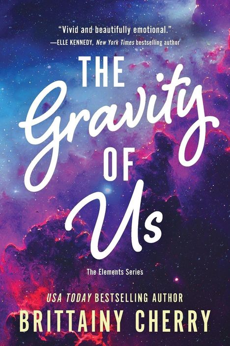 Die Texte lauten: „The Gravity of Us“ von Brittainy Cherry. Hintergrund: ein farbenfrohes Weltraummotiv.