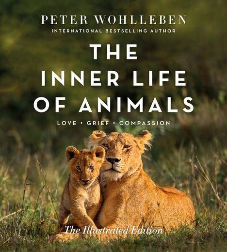 Buchtitel: "The Inner Life of Animals". Zwei Löwen liegen eng nebeneinander auf einer Wiese.