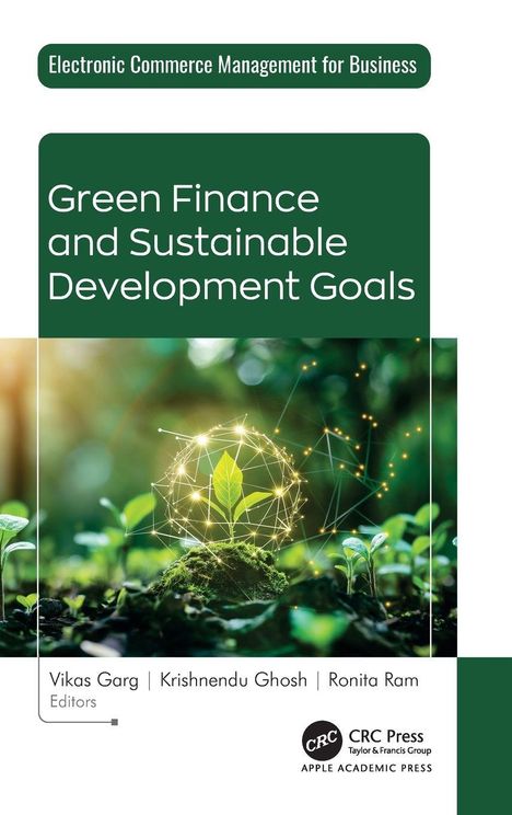 Text: "Green Finance and Sustainable Development Goals". Unten Namen der Herausgeber. Bild von Pflanze in digitaler Sphäre.