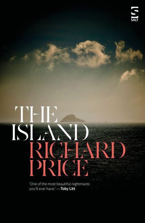 „THE ISLAND RICHARD PRICE“. Empfehlung: „One of the most beautiful nightmares...“ Kleine Insel in dunklem Meer.