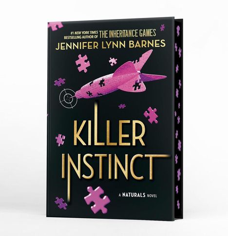 "Killer Instinct" von Jennifer Lynn Barnes. Ein rosafarbenes Raketenpuzzle fliegt vor schwarzem Hintergrund.