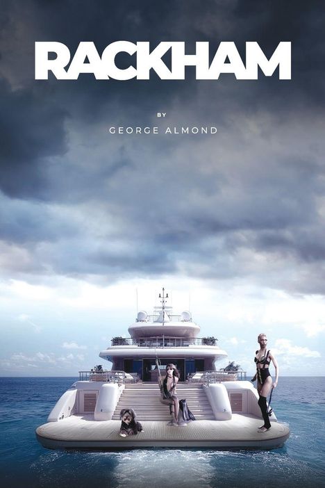 "RACKHAM" oben, darunter "by GEORGE ALMOND". Eine stilvolle Yacht mit zwei Personen in modischer Kleidung und einem Hund.
