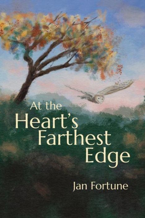 „At the Heart’s Farthest Edge“ und „Jan Fortune“. Illustration: Baum und fliegende Eule vor buntem Himmel.