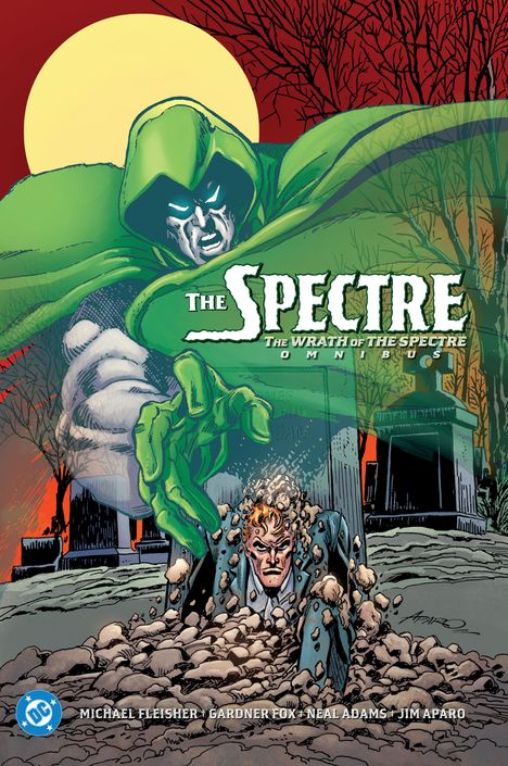 "The Spectre: The Wrath of the Spectre Omnibus." Ein grüngewandeter Geist und ein Mann brechen aus der Erde, Mond im Hintergrund.