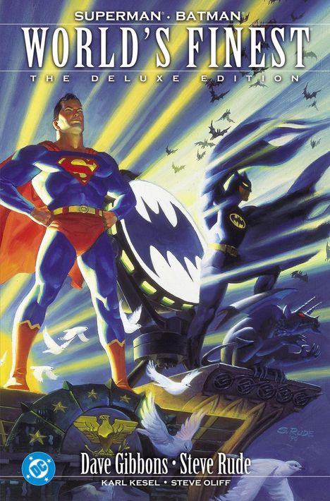 "SUPERMAN · BATMAN: WORLD'S FINEST THE DELUXE EDITION. Dave Gibbons · Steve Rude. Illustration mit Superman und Batman."
