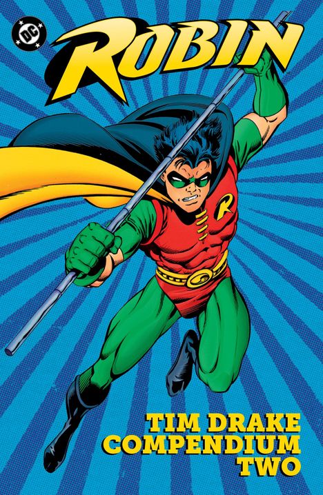 "Robin" und "Tim Drake Compendium Two" in gelber Schrift. Comic-Stil: Robin in rotem Kostüm mit Cape und Stab.