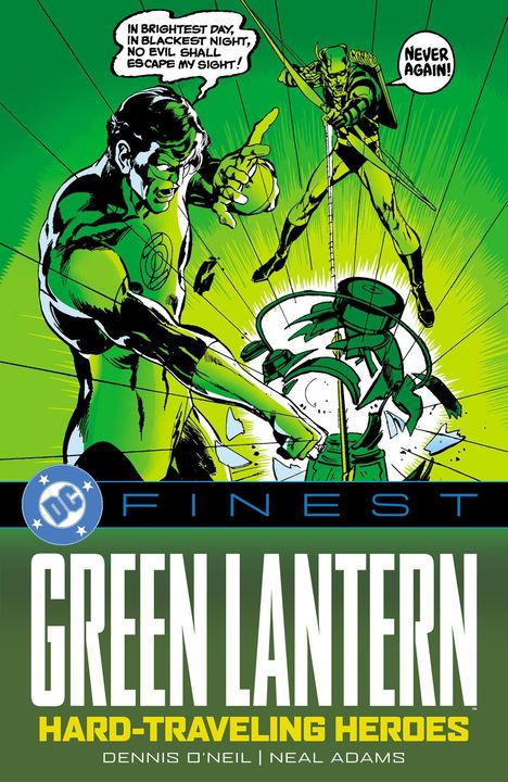 In grüner Umgebung sagt eine Figur: „In brightest day...“; eine andere: „Never again!“. Unten steht "Green Lantern".