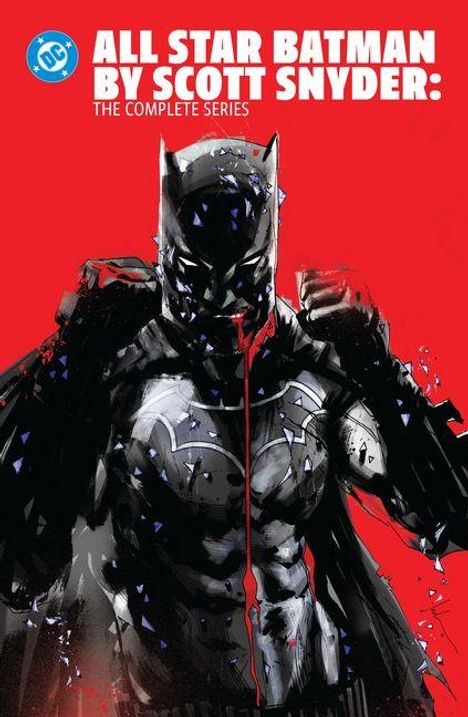 "ALL STAR BATMAN BY SCOTT SNYDER: THE COMPLETE SERIES." Illustration: Batman steht mit erhobenen Fäusten vor rotem Hintergrund.