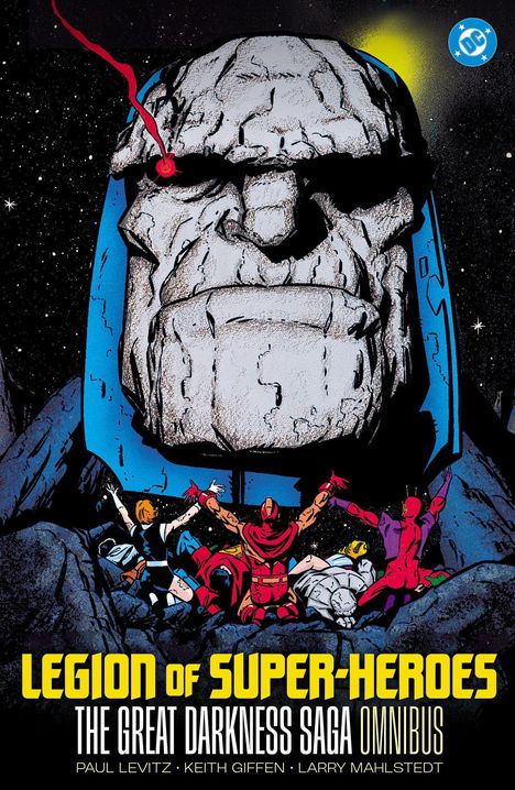 "LEGION OF SUPER-HEROES: THE GREAT DARKNESS SAGA OMNIBUS". Eine Illustration zeigt eine riesige Steinfigur im Weltraum.