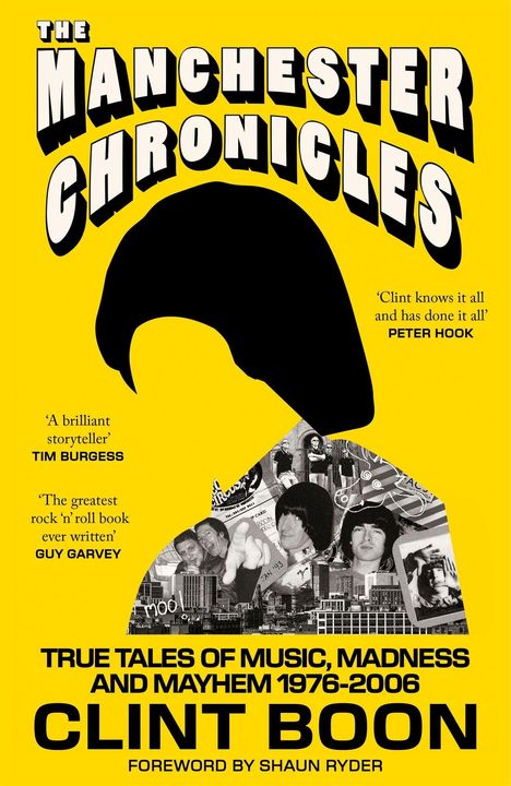 Gelber Hintergrund, schwarzer Silhouettenkopf, weiße und schwarze Großbuchstaben: "The Manchester Chronicles".