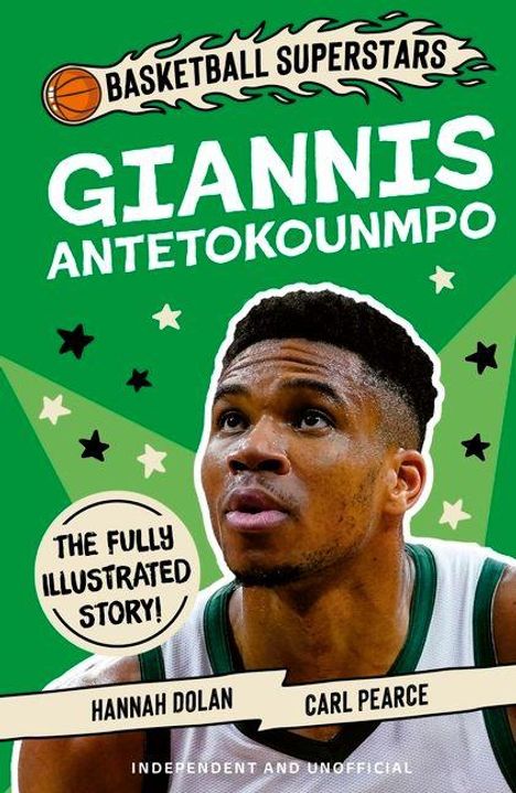 Titel: "Basketball Superstars: Giannis Antetokounmpo". Illustration eines Basketballspielers mit Sternen.