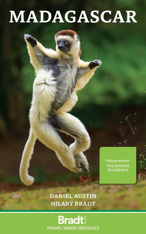 "Madagascar", darunter ein Springender Lemur auf grünem Hintergrund. Autoren: Daniel Austin, Hilary Bradt.