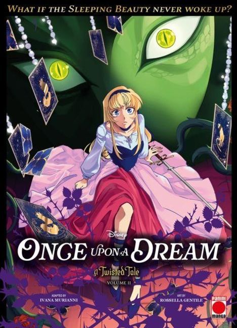 „What if the Sleeping Beauty never woke up?“, „Once Upon a Dream“, „A Twisted Tale“. Eine Frau vor einem großen grünen Gesicht.