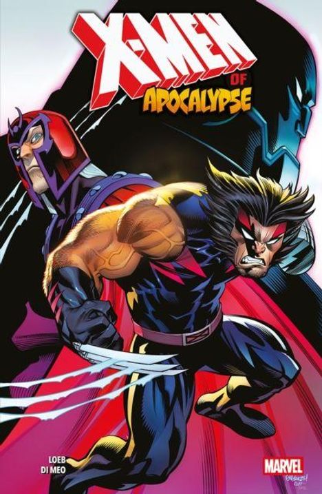 Text: "X-MEN APOCALYPSE". Illustration: Zwei Superhelden, einer mit Krallen in aggressiver Pose, der andere mit Helm und Umhang.