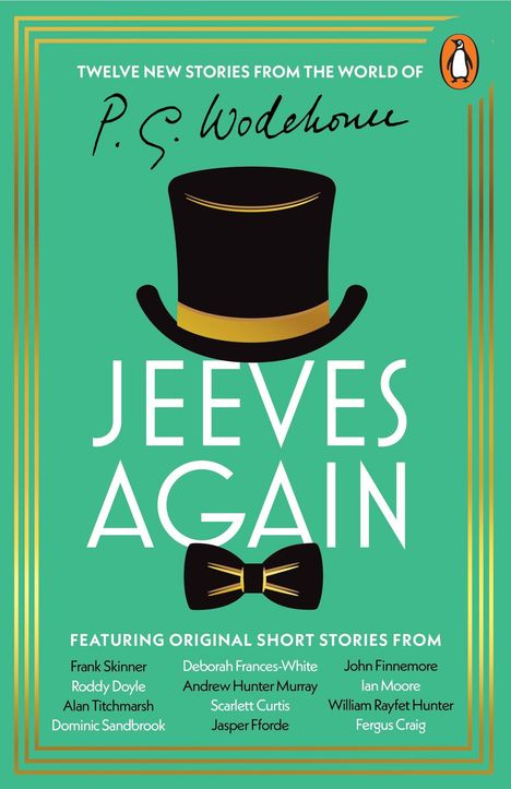 "Twelve new stories from the world of P.G. Wodehouse. Jeeves Again. Autorenliste unten. Logo eines Pinguins oben rechts."