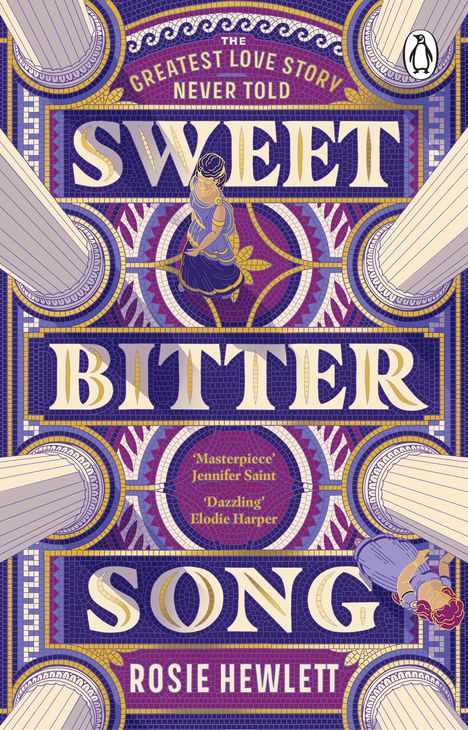 Text im Mosaik-Stil: "Greatest Love Story Never Told. Sweet Bitter Song. Masterpiece Jennifer Saint. Dazzling Elodie Harper."